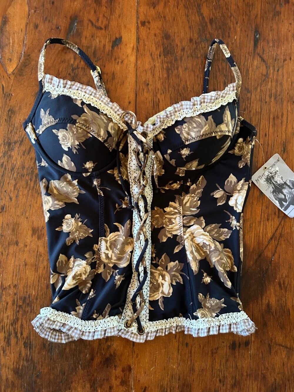 Vintage Betsey Johnson Golden Roses Corset with Bottoms Bikini Set - Picture 5 of 15